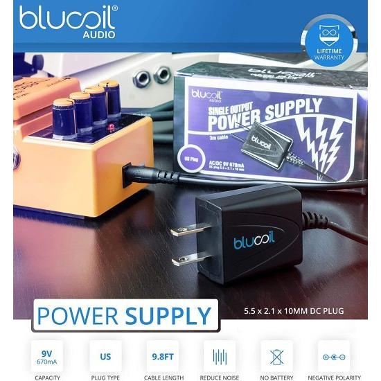 V21 Echoman Vintage Pure アナログ ディレイ ギター エフェクトペダル バンドル with Blucoil Slim 9V パワーサプライ ACアダプター, 10' 【EastWest】 Straight I