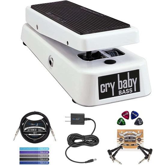 Dunlop 105Q Cry Baby ベース ワウ ペダル バンドル with Blucoil 9V ACアダプター， 10' Straight Instrument ケーブル (1/4")， 2x ペダル Patch ケーブル，