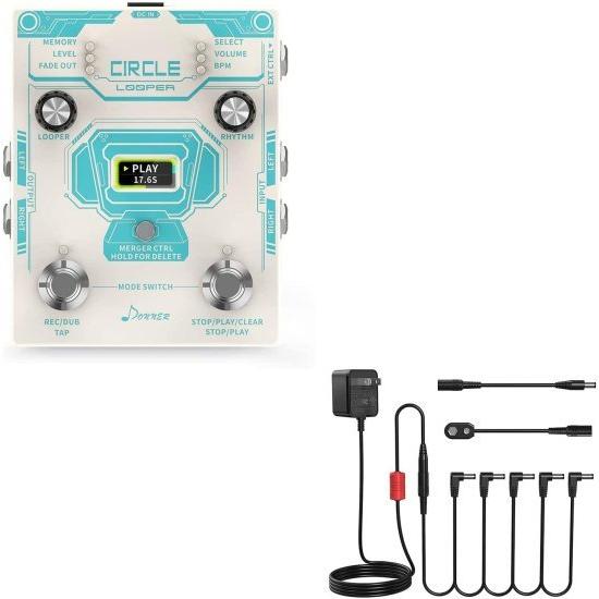Donner Circle ルーパー ペダル & DPA-100 ギター ペダル パワーサプライ Adapter 9V DC 1A Tip Negative 5 Way Daisy Chain ケーブル for エフェクトペダル