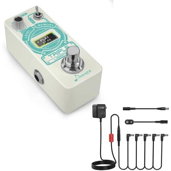 Donner Triple ルーパー ギター ペダル with DPA-100 ギター ペダル パワーサプライ Adapter 9V DC 1A Tip Negative 5 Way Daisy Chain ケーブル for エフェ