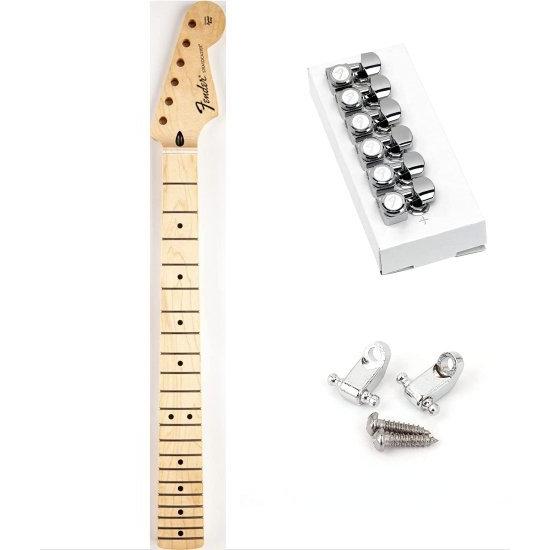 Fender ストラトキャスター ネック - Medium Jumbo Frets - Maple フィンガーボード - Replacement ネック バンドル with Locking Tuners and String Tree