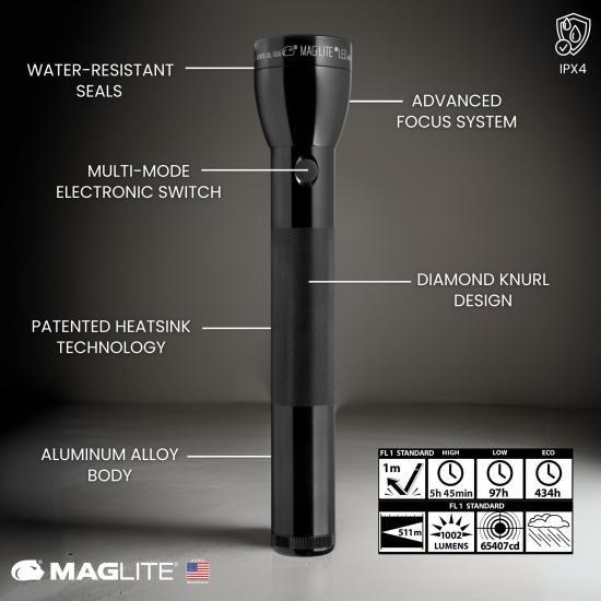 MagLite ML300L LED 4セル D懐中電灯、焦点調整、長いバッテリー寿命