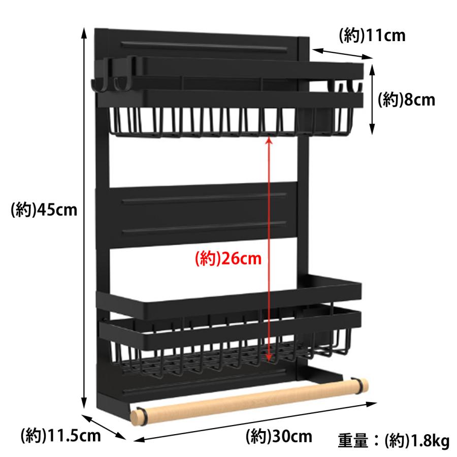 2段 キッチンラック キッチンツール サイドラック 壁掛けラック 収納棚 ツールスタンド マグネット スパイスラック コンロサイド 整理 収納 便利 KC-01｜worldnet｜07
