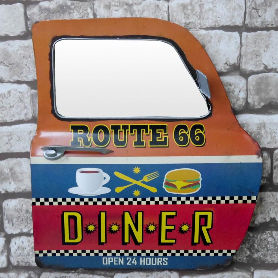 アメリカンレトロ ドア型プレート ブリキ アメリカ雑貨 壁掛け ルート66 Rote66 Diner ハンバーガー 鏡付き Worldnetヤフーショッピング店 通販 Yahoo ショッピング