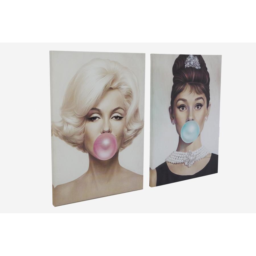インテリアアートパネル 油絵絵画 壁掛装飾 マリリンモンロー オードリーヘップバーン 風船ガム レトロお洒落雑貨 長100 高70cm 2枚set Worldnetヤフーショッピング店 通販 Yahoo ショッピング