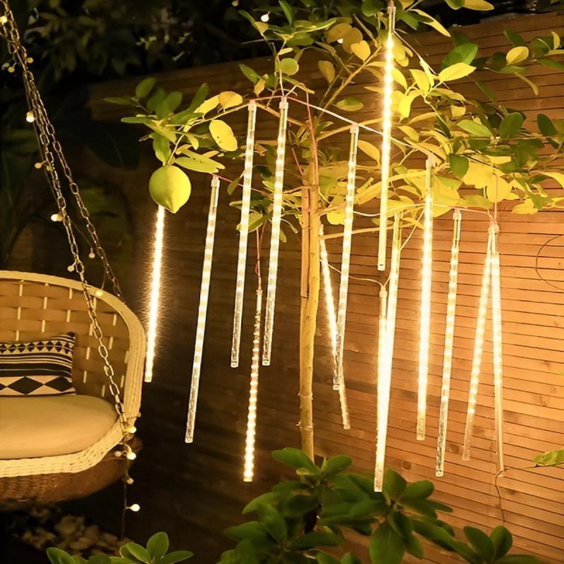 豪華 50cm流れるスノーフォールライト つらら USB LEDイルミネーション スノードロップ  50cm8本セット 防水 屋内屋外 ゴールド 金色 KR-66 | ブランド登録なし | 05