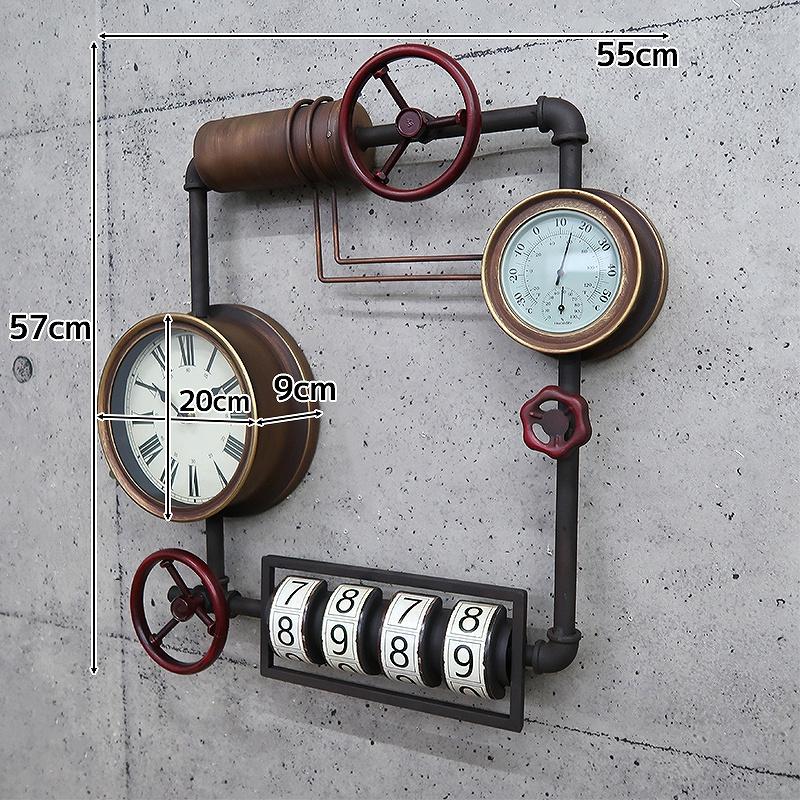 ウォールクロック 壁掛け時計 水道管 アンティーク インダストリアル