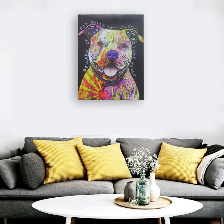 インテリアアートパネル 油彩絵画 壁掛け装飾 ピットブル 犬 ドッグ 動物 モダン アメリカン ポップアート おしゃれ 40cm×30cm