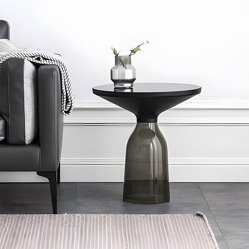 サイドテーブル 北欧 おしゃれ BELL SIDE TABLE ガラス テーブル ナイトテーブル パソコン 台 ソファ ベッド 北欧 直径50cm 新生活応援 GT-01BK