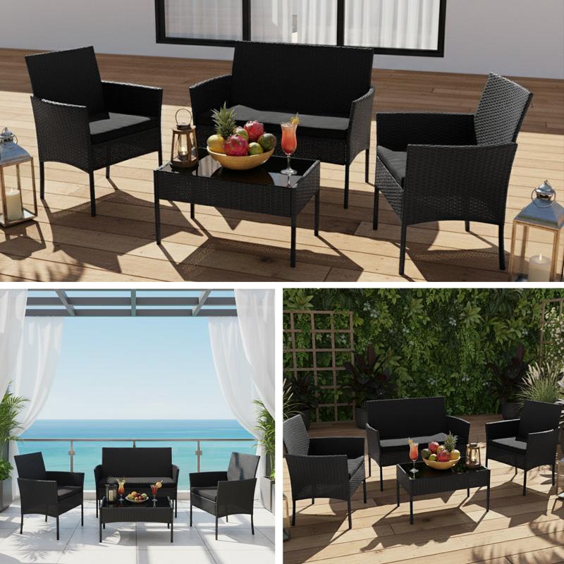 ガーデンチェアセット 4点セット ラタン調 ガーデンファニチャー