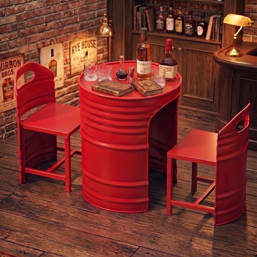 峯　ドラム缶テーブル アメリカンレトロ ドラム缶 テーブル チェア ファニチャー 3点セット