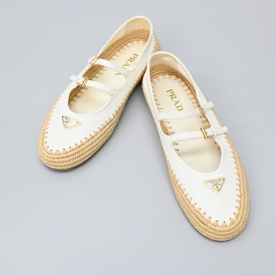 PRADA（プラダ） ナッパレザーxラフィア バレリーナ バレエシューズ