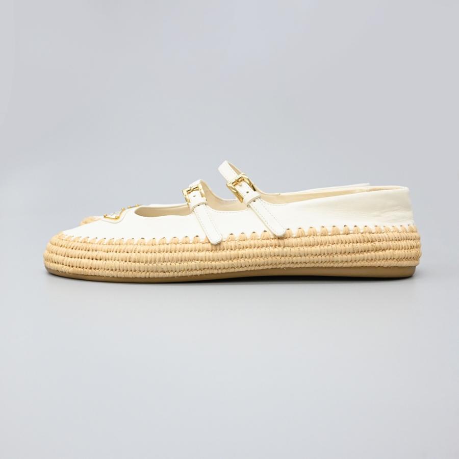 PRADA（プラダ） ナッパレザーxラフィア バレリーナ バレエシューズ