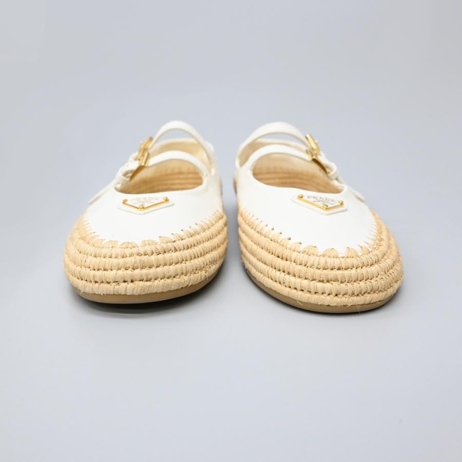 PRADA（プラダ） ナッパレザーxラフィア バレリーナ バレエシューズ