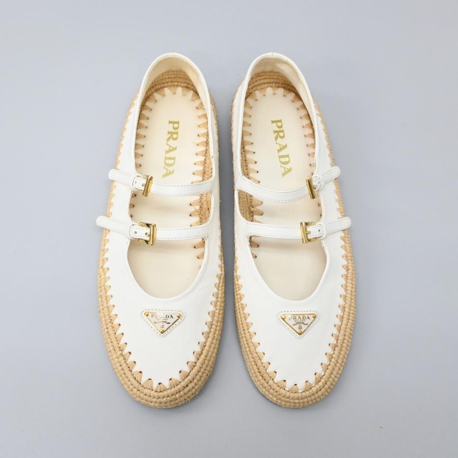 PRADA（プラダ） ナッパレザーxラフィア バレリーナ バレエシューズ