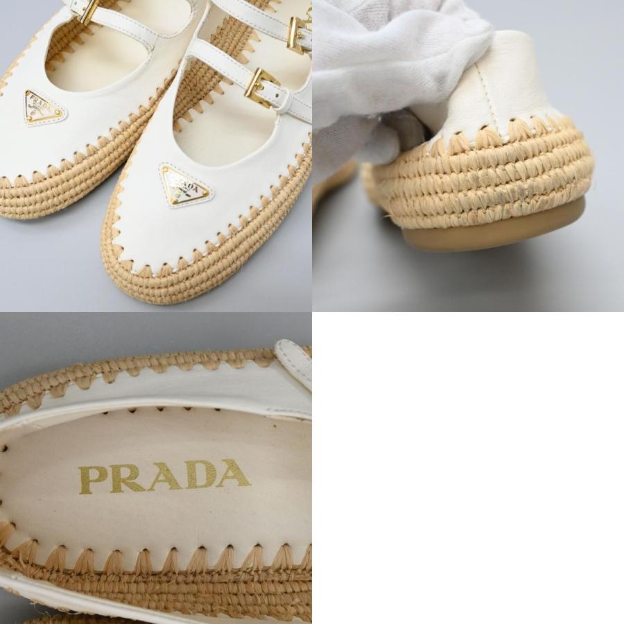 PRADA（プラダ） ナッパレザーxラフィア バレリーナ バレエシューズ