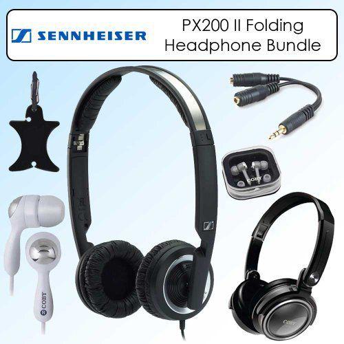 Sennheiser(ゼンハイザー) PX200 II Black Folding High Performance Closed ヘッドフォン Bundle | 