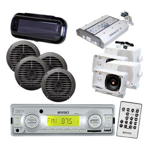 In Dash Marine Boat USB SD Radio 4x 6.5” Speakers 4x 3.5” Box Speakers Amp Cover | 