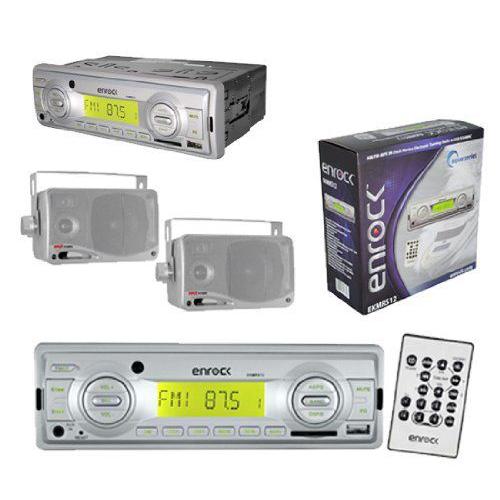 Enrock Boat Outdoor Media Player USB AUX w/Pair of 3.5” Box Speakers Silver | 