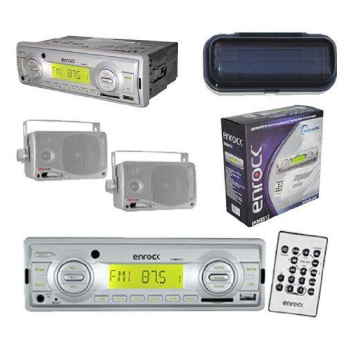 Indash AM FM MP3 Player USB Input Pair of 3.5” Silver Box Speakers Splash Cover | 