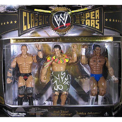 THE ROCK， ロッキー JOHNSON \u0026 HIGH CHIEF PETER MIAVIA - CLASSIC SUPERSTARS 3-PACK 押さえる 世界レ フィギュア本体-ゲーム、おもちゃ-フィギュア