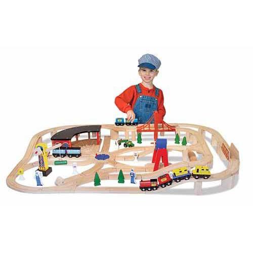 2 Item Bundle: Melissa \u0026 Doug 701 デラックス Wooden 130 ピース Railway セット + Free ギフト - Fits