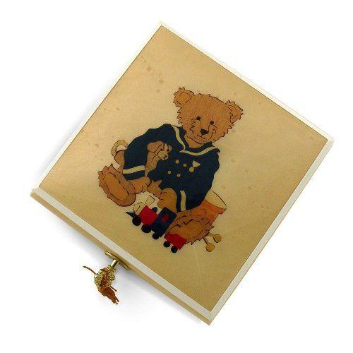 Amazing Beige \u0026 Ivory Navy Thread Bear with Toys ミュージックボックス (Love Story (Love Story the