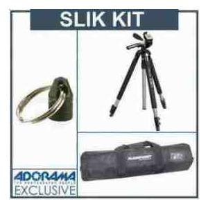 Slik Pro 330DX Tripod Black with 3-Way Pan/Tilt Quick Release Head Kit. with Adorama Deluxe Tripo