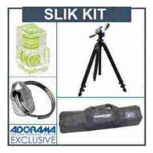 Slik Pro 400DX Tripod w/3-Way Pan/Tilt Quick Release Head kit, with Adorama Deluxe Tripod Case, D