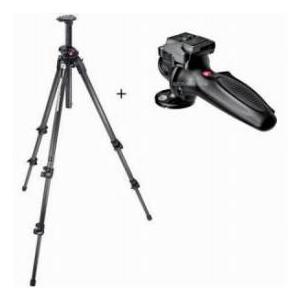 Manfrotto 190CXPRO3 3 Section Carbon Fiber Pro Tripod, with Manfrotto 327RC2 Lightweight Magnesiu