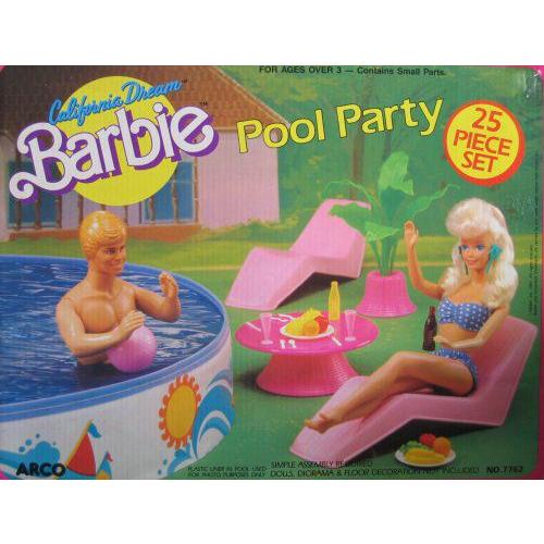 CALIFORNIA DREAM Barbie(バービー) POOL PARTY 25 Piece Playset (1987 Arco Toys， Mattel) | 