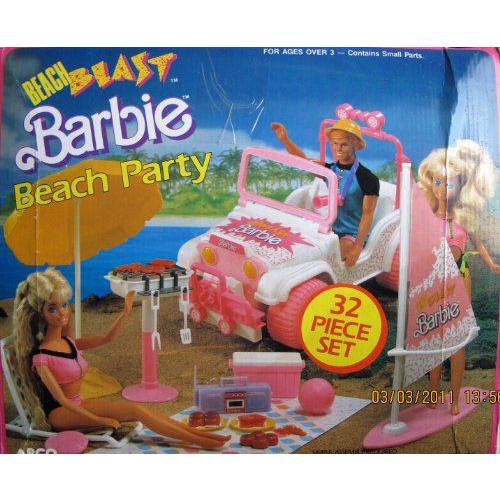 Beach Blast Barbie(バービー) Beach Party 32 Piece Play Set / ”Jeep”， Surf Board & Sail， BBQ， | 