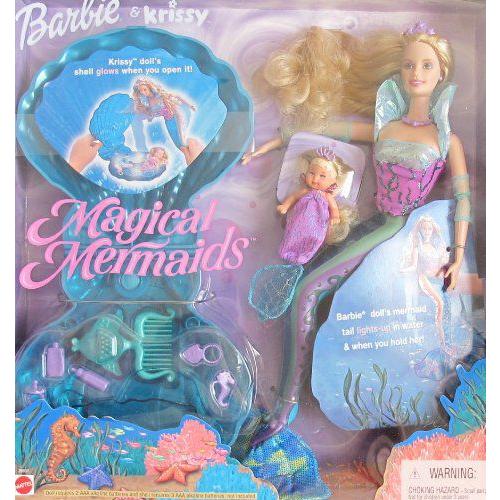Magical MERMAIDS Barbie(バービー) \u0026 KRISSY 人形 Set w LIGHT UP TAIL， GLOWING SHELL \u0026 More! (2000)