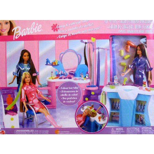 Barbie(バービー) CUT 'N STYLE SALON 45+ Piece Playset / Crimp \u0026 Curl HAIR FALLS! (2002 Multi-Lingu
