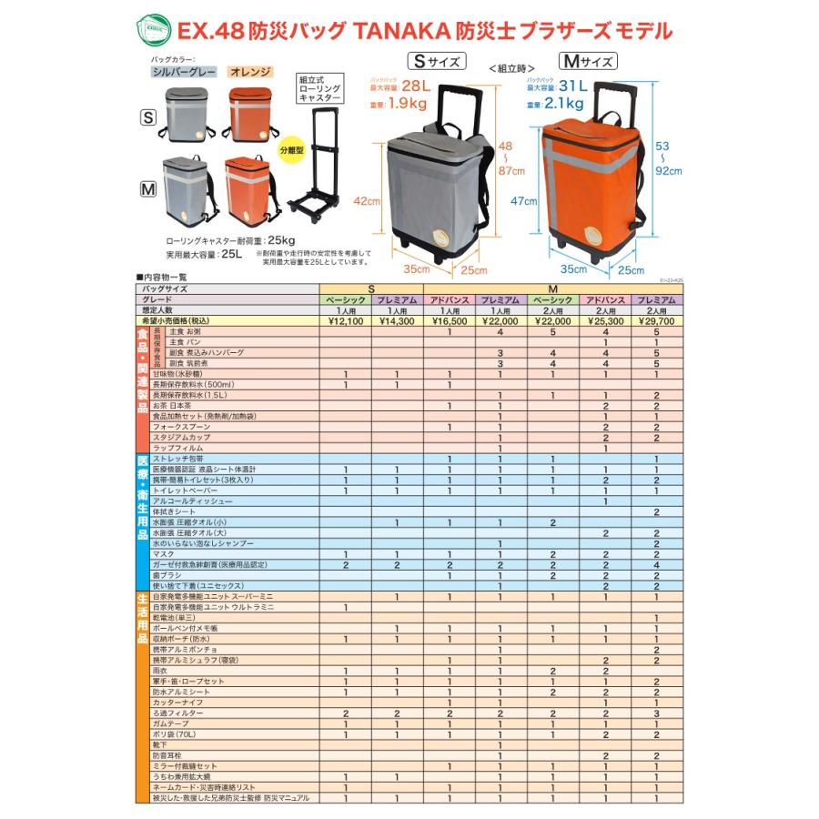 EX.48防災バッグ TANAKA防災士ブラザーズモデル /各防災セット EX.48防災バッグ TANAKA防災士ブラザーズモデル /各防災セット