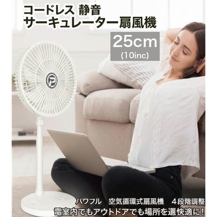 PANERGY コードレス静音サーキュレーター扇風機 25cm 白/グレー 防災