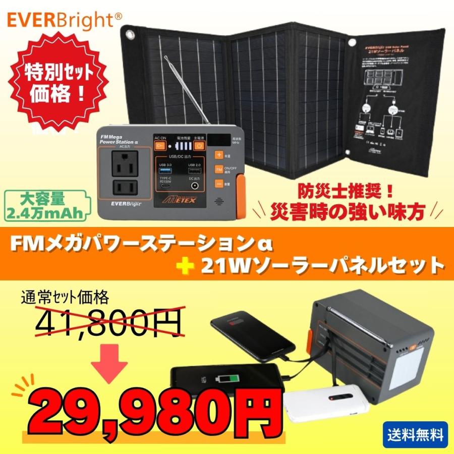 FMメガパワーステーションアルファ+21Wソーラーパネル特別セット