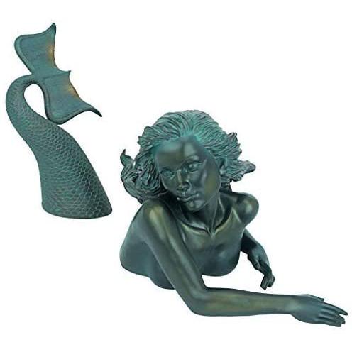 Design Toscano DB383047 Meara the Mermaid Swimmer Outdoor Garden Statue， 16 Inch， Green Verdigris