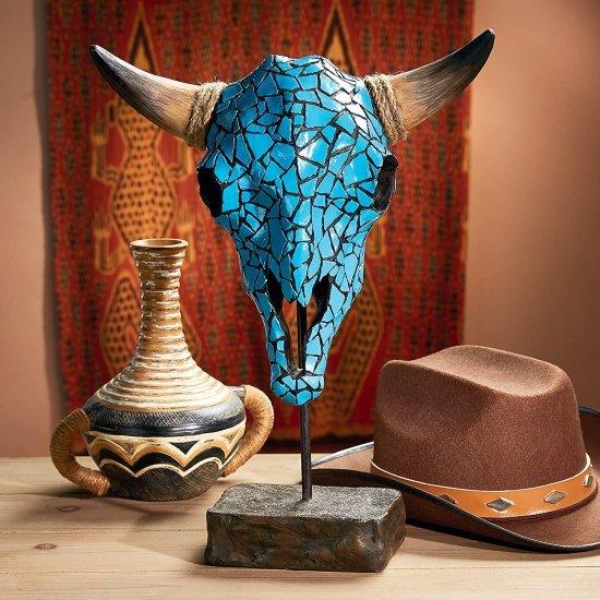Design Toscano AL59134 Western Faux Turquoise Encrusted Cow Skull Statue Faux Turq. Cow Skull Stat_4