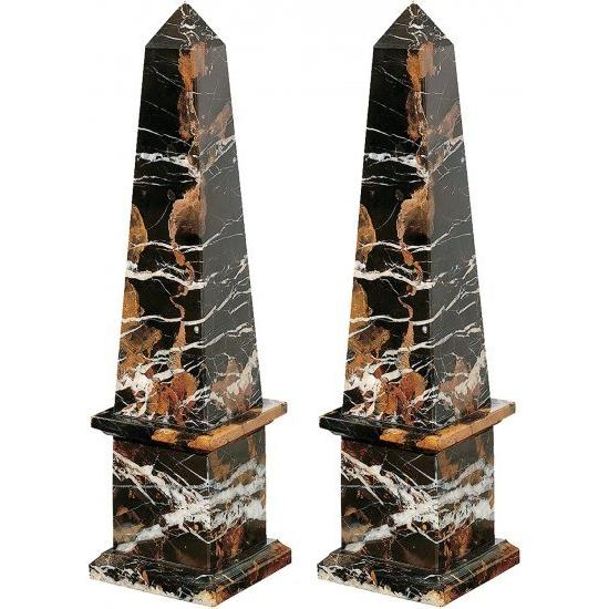 Design Toscano Grande ソリッドマーブルオベリスク:2つの像セット、ブラック、2個