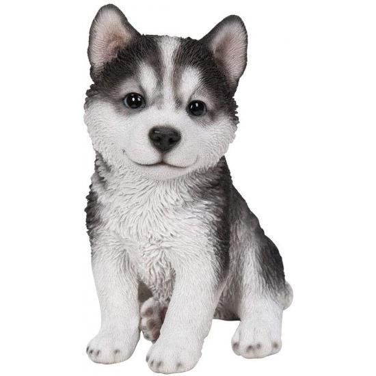 Pacific Giftware リアルな動物の座っているハスキーの子犬 コレクション用ホームデコレーションフィギュ