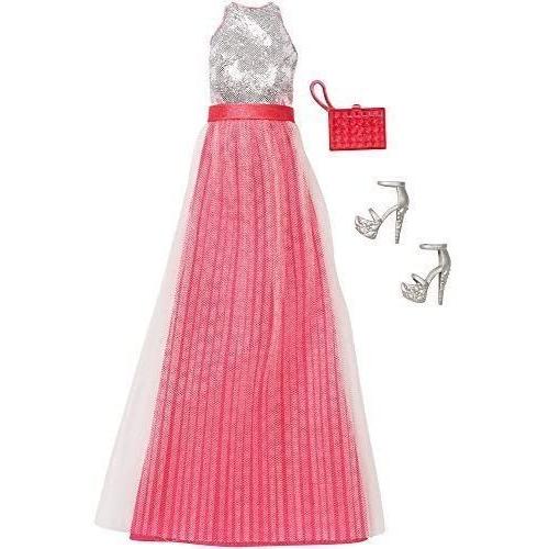 Barbie バービーファッション - 靴とハンドバッグを備えたゴーングラムピンク＆シルバードレス