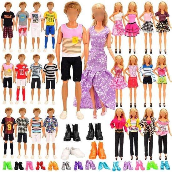 Barbie ミウナナロット34 PCSランダムな人形服の靴11.5インチ人形にセット、10個のケンボーイ服 + 5ガール服 + 5ガールファッションスカート + 4ペアのケンボ