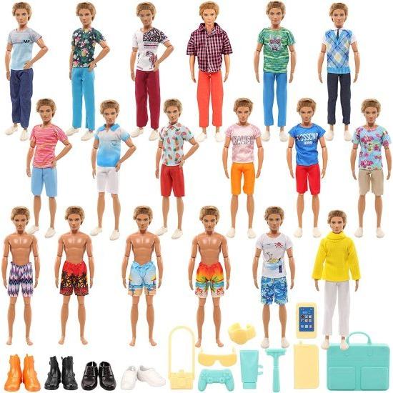 Barbie セーター1個を含む12個の人形服1個のセットセットセット7個のカジュアルな服装トップスとパンツ4個の靴とケン人形の9個のアクセサリー付き水着4個