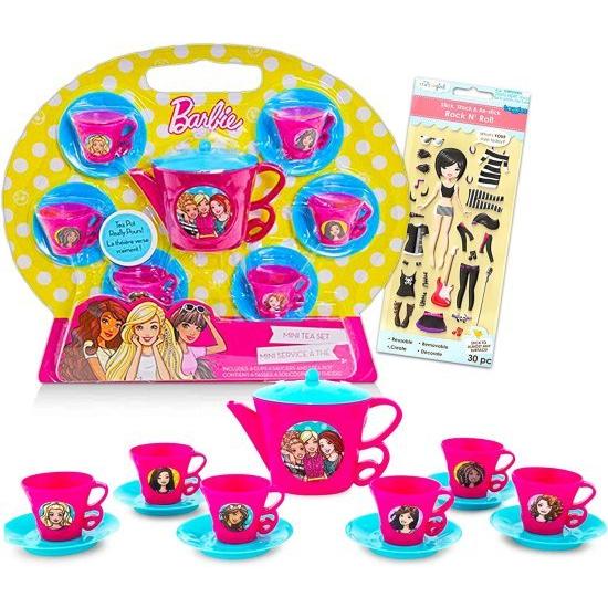 Barbie ハスブロショップガールバービー人形ティーパーティープレイセットバンドル?13ピースドールティーカップ、ソーサー、お茶ケトルプラスステッカー（女の