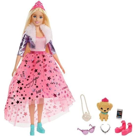 Barbie プリンセスファッションのバービープリンセスアドベンチャードール（12インチブロンド）ペットの子犬とバービー人形、2ペアの靴、ティアラ、4つのアク