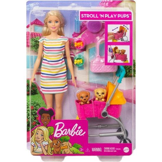 Barbie バービー散歩 'n遊びの子犬が金髪のバービー人形（11.5インチ）、2匹の子犬、ペットベビーカー、アクセサリー、3-7歳の贈り物でプレイセットをプレイし_6