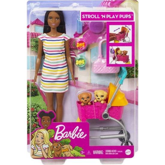 Barbie バービー散歩 'nブルネット人形（11.5インチ）、子犬2匹、ペットベビーカーとアクセサリー、3-7歳の贈り物、ピンクと一緒にプレイセットをプレイする_5