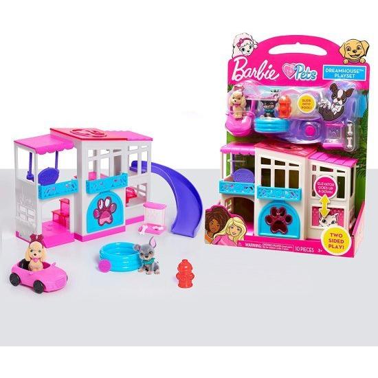 Barbie バービーペットドリームハウス2サイドプレイセット、10ピースにはペットとアクセサリーが含まれます。