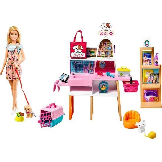 Barbie バービー人形（11.5インブロンド）とペットブティックは、4枚のペット、カラーチェンジのグルーミング機能、アクセサリー、3-7歳の贈り物を備えたプレ